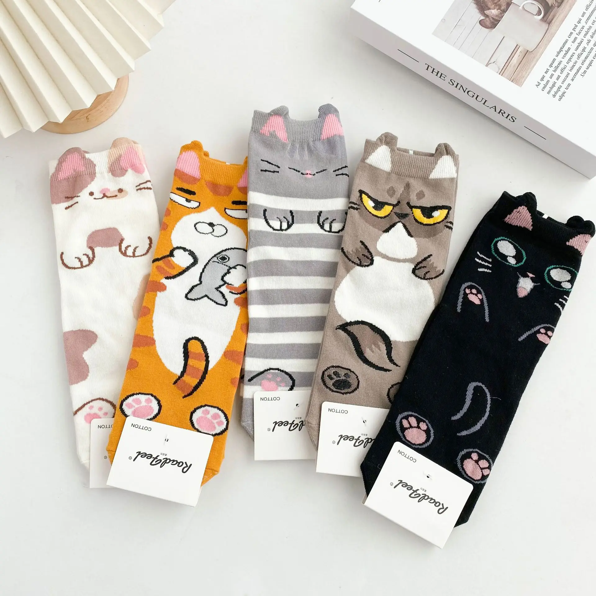 Fashion Cute Cartoon Cat Animal Cotton Girls Socks Set 5 Pairs New Hip Hop Trend Kawai Colorful Women's Cotton Socks