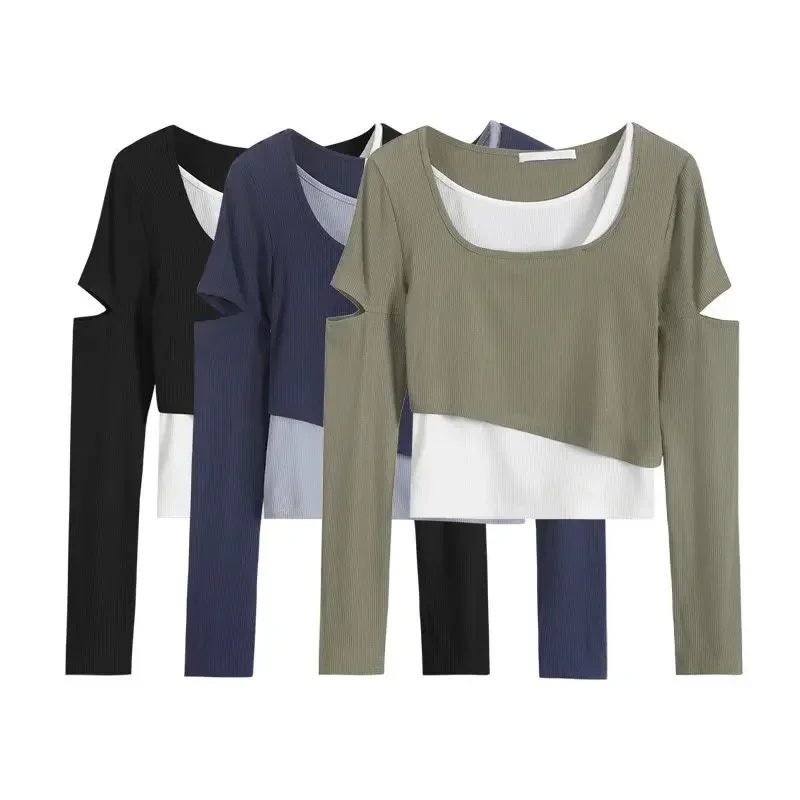 EWSFV 2021 осеннее новое поступление женский топ из двух предметов с высокой талией