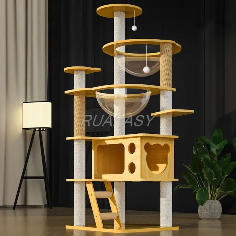 

Multi-Level Wood Cat Tree Shelf Scratching Cat Tree Toys Post Condo Jumping Platform Cozy Perch Nest Tower Scratcher Climbing