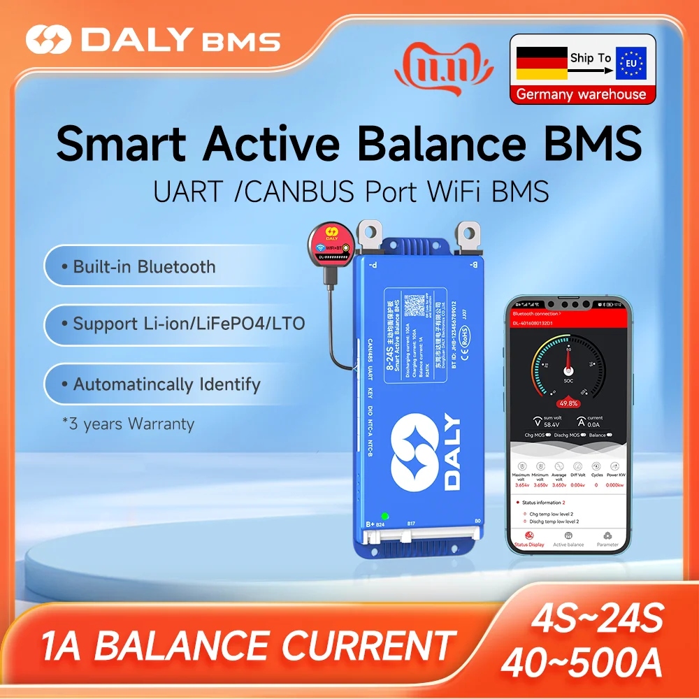 Daly BMS Smart Wifi 1A Активный балансовый ток 4S 16s Bluetooth 8S 40A 60A 80A100A 150A Lifepo4 Li-ion CAN