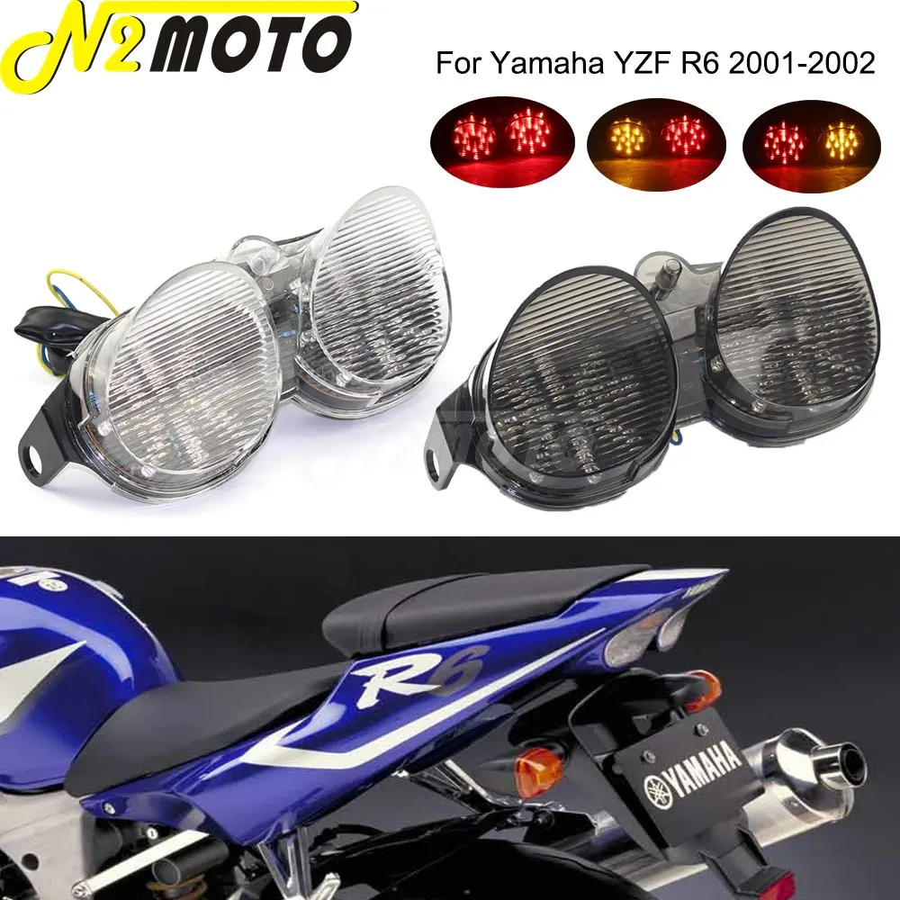 

12V Smoke Motorcycle LED Taillight For Yamaha YZF R6 2001 2002 Rear Tail Light Brake Turn Signal Integrated Stop Lamp Tail Light