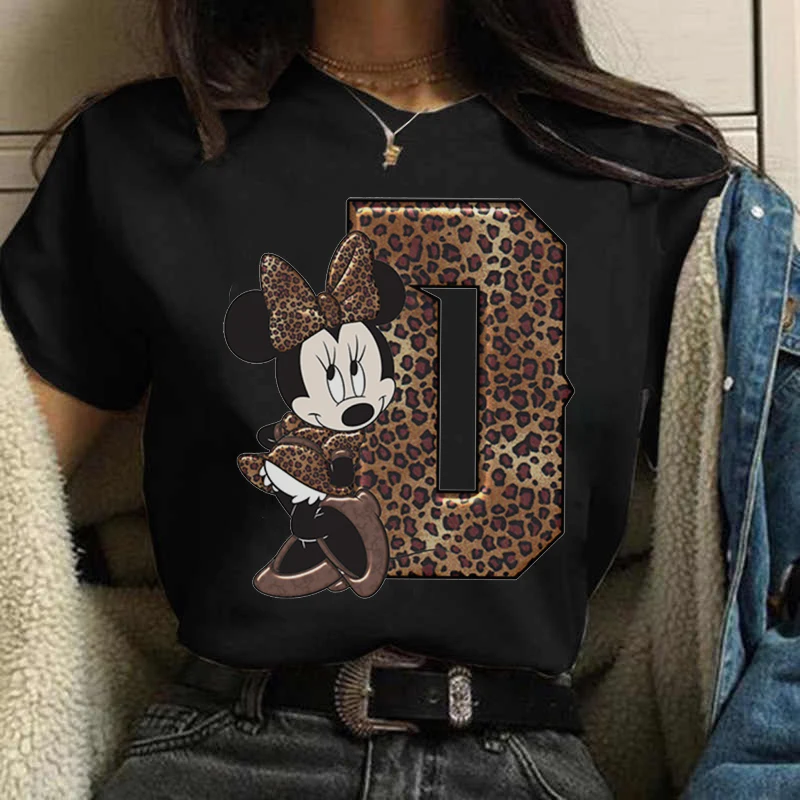 

Kawaii Tshirts Minnie Mouse Font A B C D E F G Short Sleeve Women's Tshirt White Name Letter Combination Printing T-Shirt