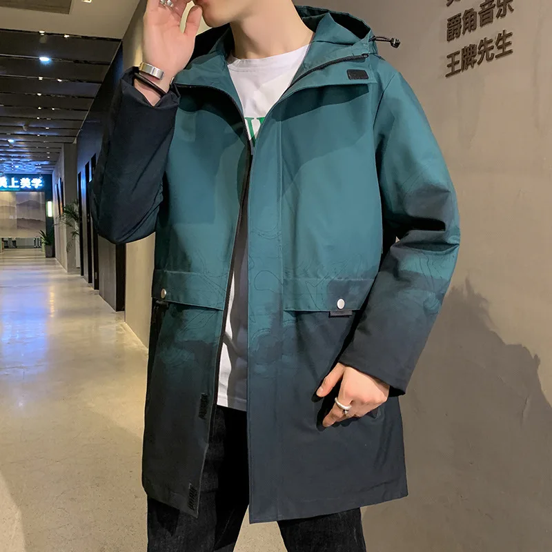 

Men's Fashion Mid-length Windbreaker Jacket 2022 Korean Version Trend Large Size Clothes Youth Casual Mens Trench Coat