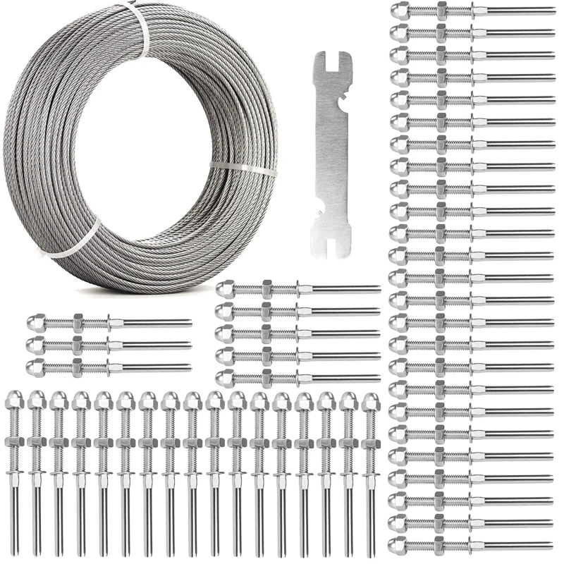 50Pcs Cable Railing Hardware Kit with 100 meter  Wire Rope 1/8