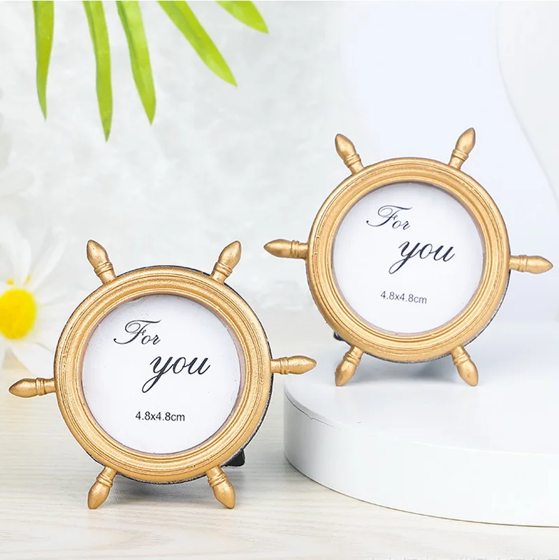 

10pcs X Wholesales Gold Ship Wheel Photo Frame/Place Card Holder Ocean Theme Wedding Party Decoration Favors