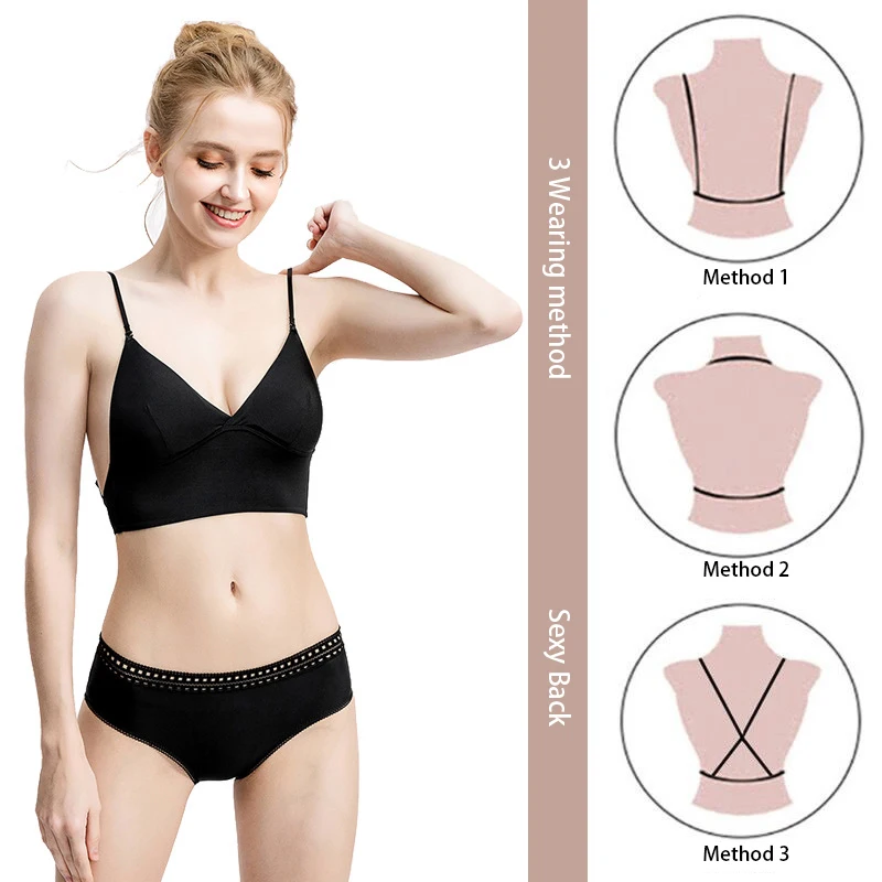 

Open U-Shaped Beautify Back Bra for Women Wire Free Thin Full Dress Underwear Three Wearing Method Smooth Surface