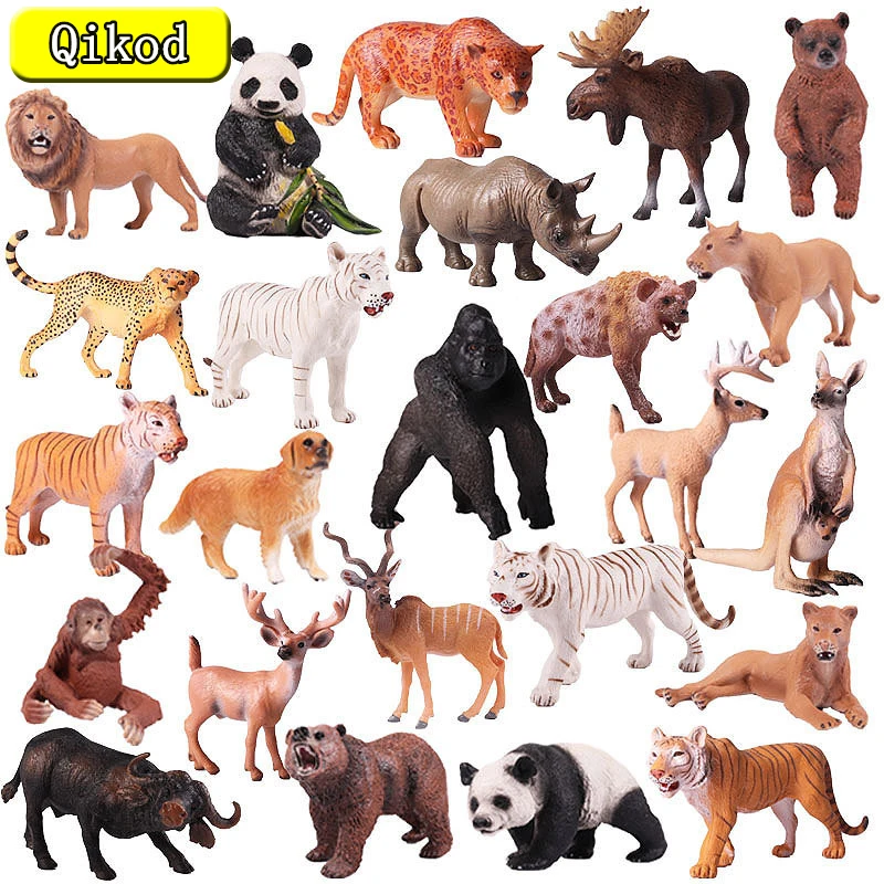 

DIY Wild Jungle Zoo Animal Model Plastic Action Figures Tiger Panda Lion Collection Model Doll Educational Toy for Children Gift