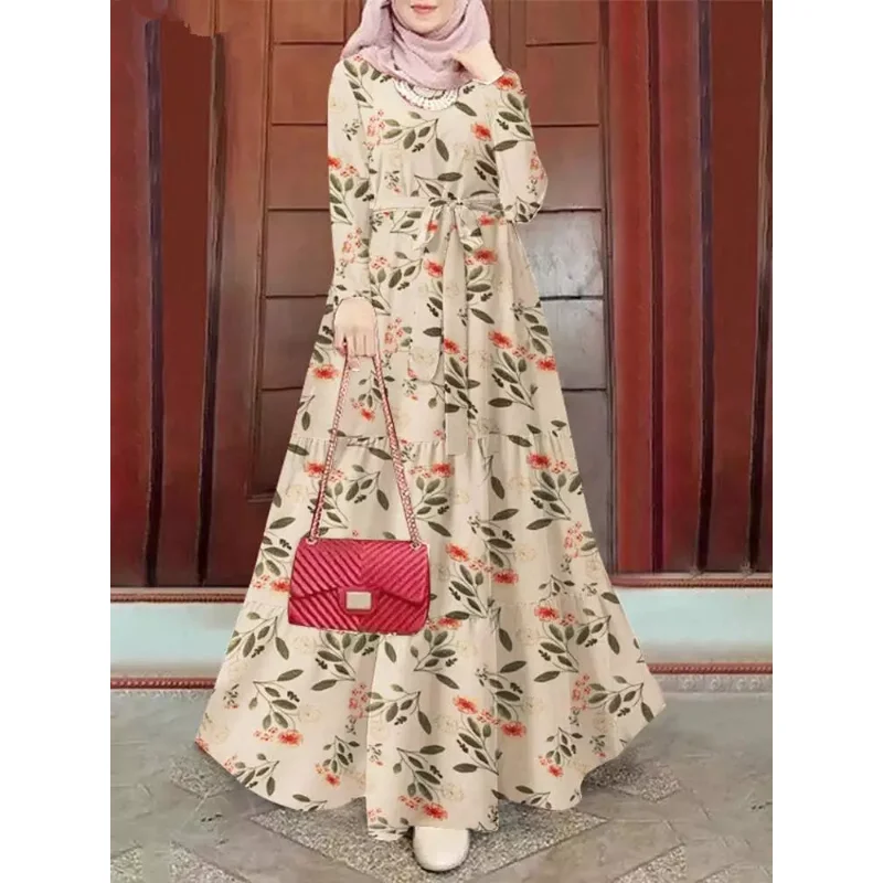 

Muslim Hijab Long Dress Full Sleeve Printed Dresses for Women Abayas Dubai Abaya Ramadan New Arabic Kaftan Robe Vintage платье