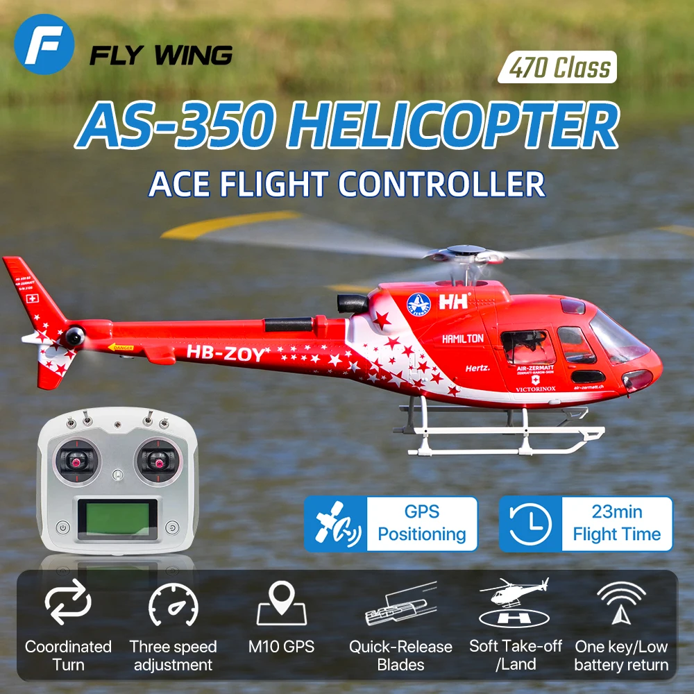 Фото Радиоуправляемый вертолет FLYWING RC AS-350, масштаб 470, с контроллером ACE, GPS M10, автовозвратом (Auto RTH), 23 минуты полета, бесщеточный двигатель №4