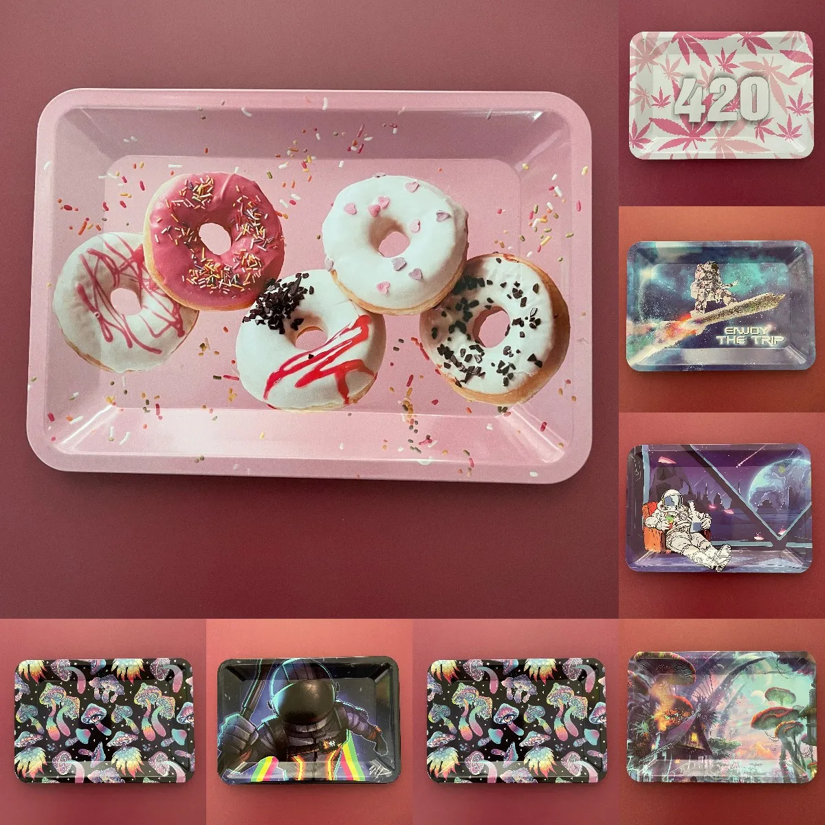 

180*125mm Metal Rolling Tray Collection Multi Patterns