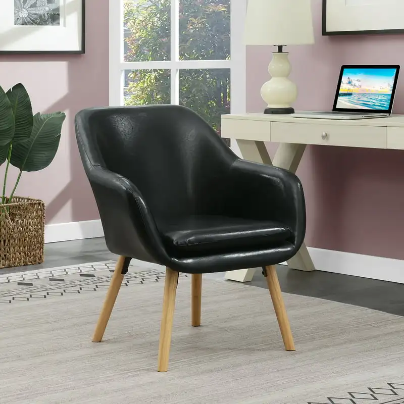 Take a Seat Charlotte Wingback Accent Chair, Black Faux Leather