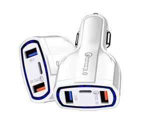 Car Charger 3 Usb Ports Type C Phone Charger 5V 7A Quick Charge QC 3.0 With LED Light Mobile Phone Adapter Black/White