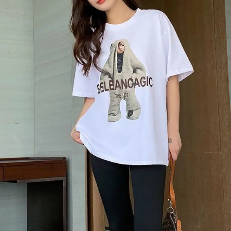 

2022 Summer o-neck Short Sleeve woman top shirt T Shirts letter Pattern Printing woman t shirt Korean fashion women's tops