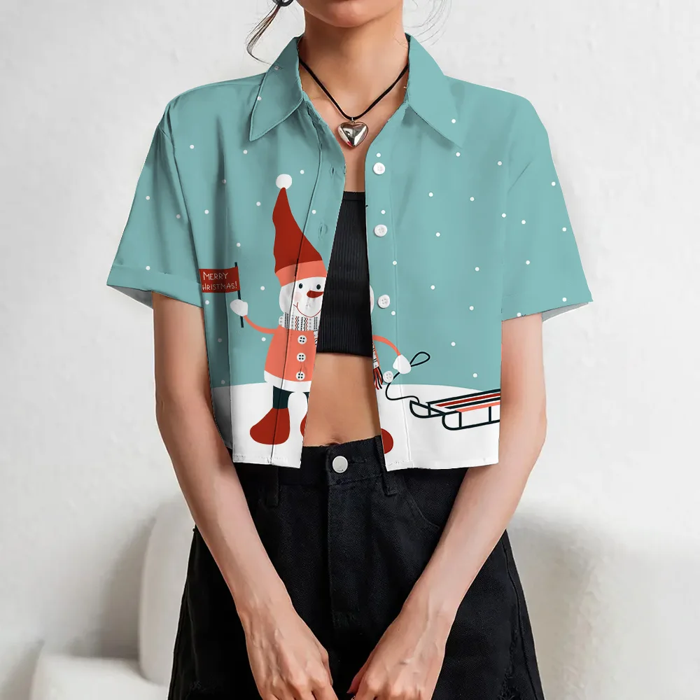 2025 рождественские женские рубашки с 3D принтом и открытым пупком топы короткими