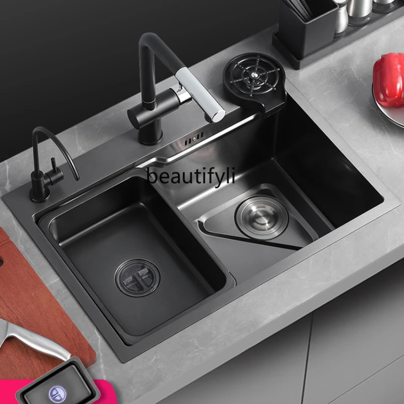 

yj 304 Stainless Steel Sink Japanese Household Nano Pool Scullery Single Basin Washing Basin Large Single Sink