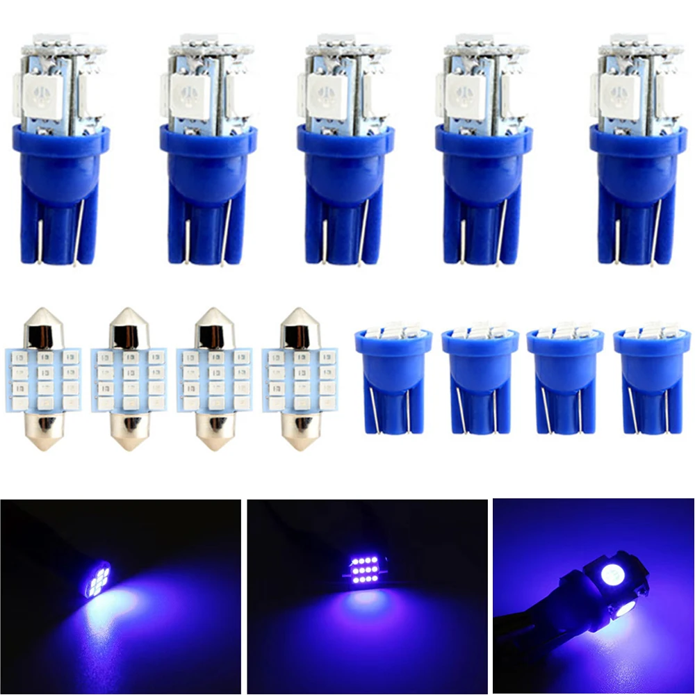 

13pcs Blue LED T10 COB Car Light Bulb Interior Door Reading Dome Trunk License Plate Lamps Ultra Bright Mixed Bulbs Universal