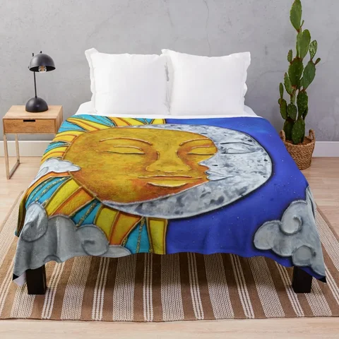 Одеяло из витражного стекла с изображением Солнца и Луны и мандалы, мягкое клетчатое милое Роскошное дизайнерское декоративное одеяло для дивана