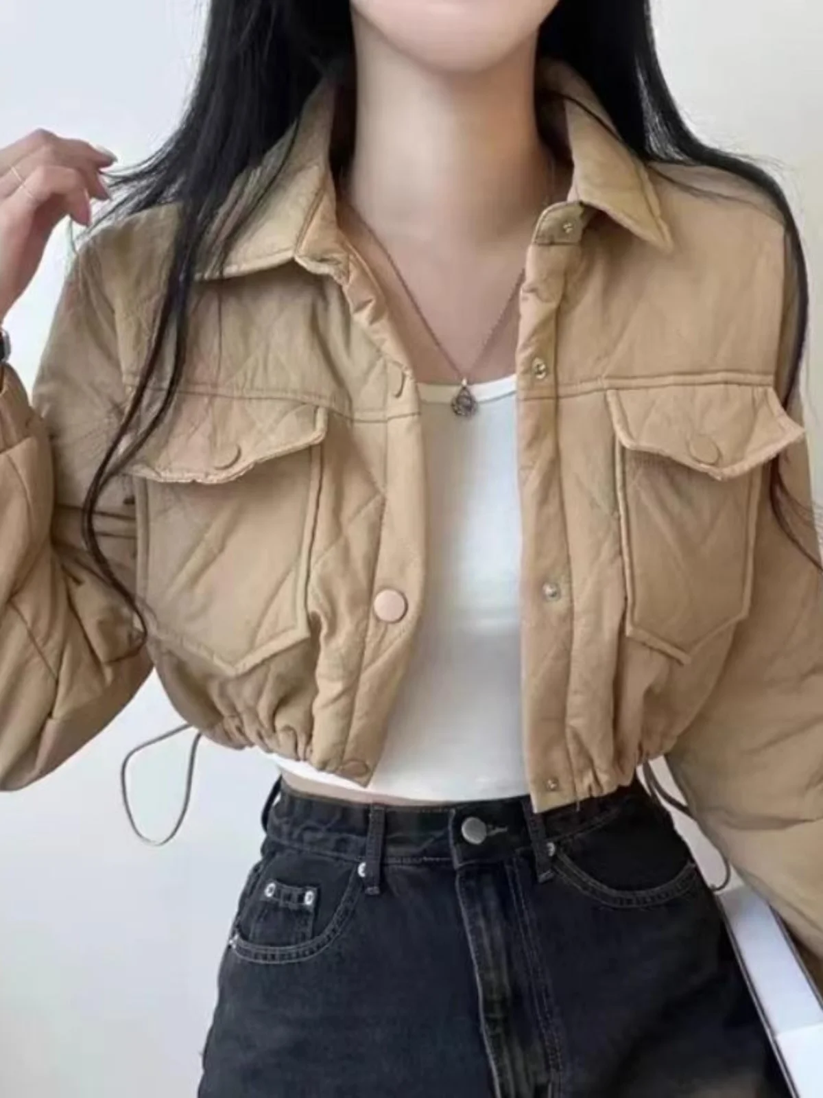 Осенне-зимний возрастной дизайн пряжка на шнурке короткий пуховик с небольшой