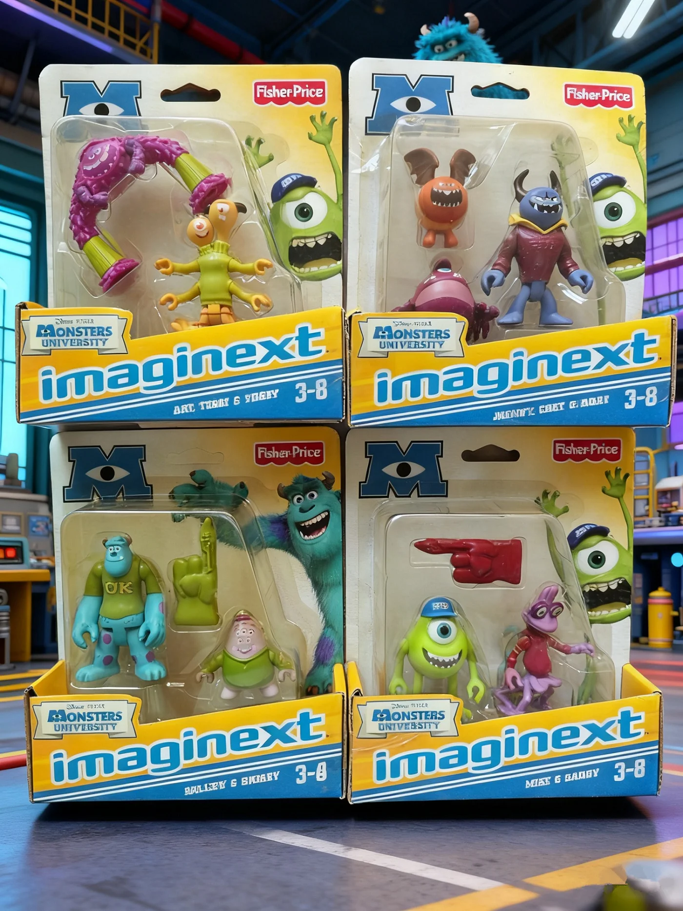 Фото Disney Imaginext Monsters Inc. Университет Майка, Рэнди Салли и Squishy Terri, милые свежие фигурки, мультяшная фигурка, запечатанная №1