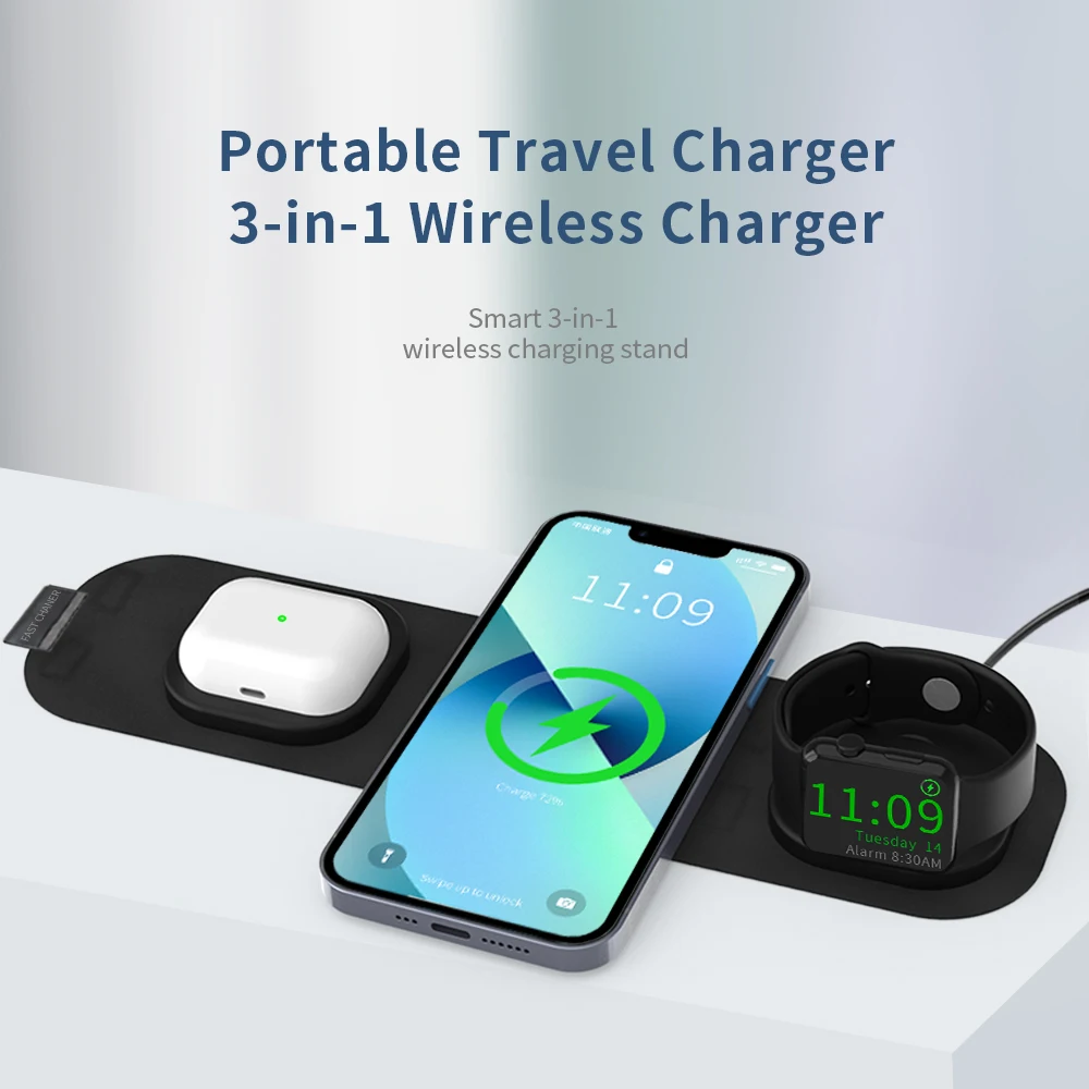 

3 in 1 Foldable Wireless Charger Pad for iPhone 13 12 Pro Huawei 30 40 Pro Samsung Qi Wireless Charging for Apple Watch/AirPods