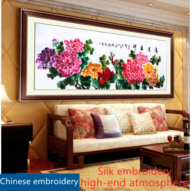 

Suzhou embroidery peony flower mural living room bedroom tea restaurant interior decoration painting embroidery gift painting SP