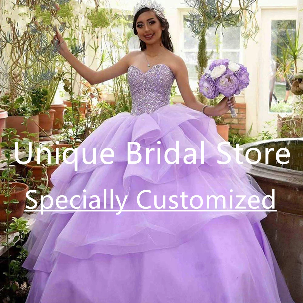 

Women's Quinceanera Gown Organza Sweetheart Ball Dress Zipper Sleeveless Tiered Beading Ruffle Sweep Train Birthday Dresses