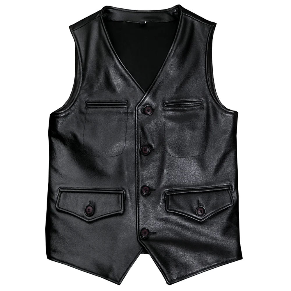 

Genuine Leather Summer Cowhide Mans Vest Coats Plus Size 5XL Waistcoat Weskit Vest Big and Tall Man Real Leather Outerwear Vest