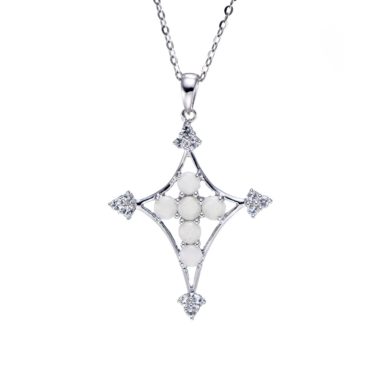 

Opal and White Topaz Rhodium Over Sterling Silver Pendant with Chain