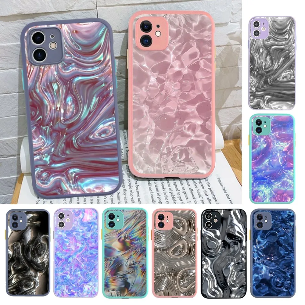 

Liquid Metal Texture Phone Case for iPhone 14 11 12 13 Mini Pro Max 8 7 Plus X XR XS MAX Translucent Matte Cover