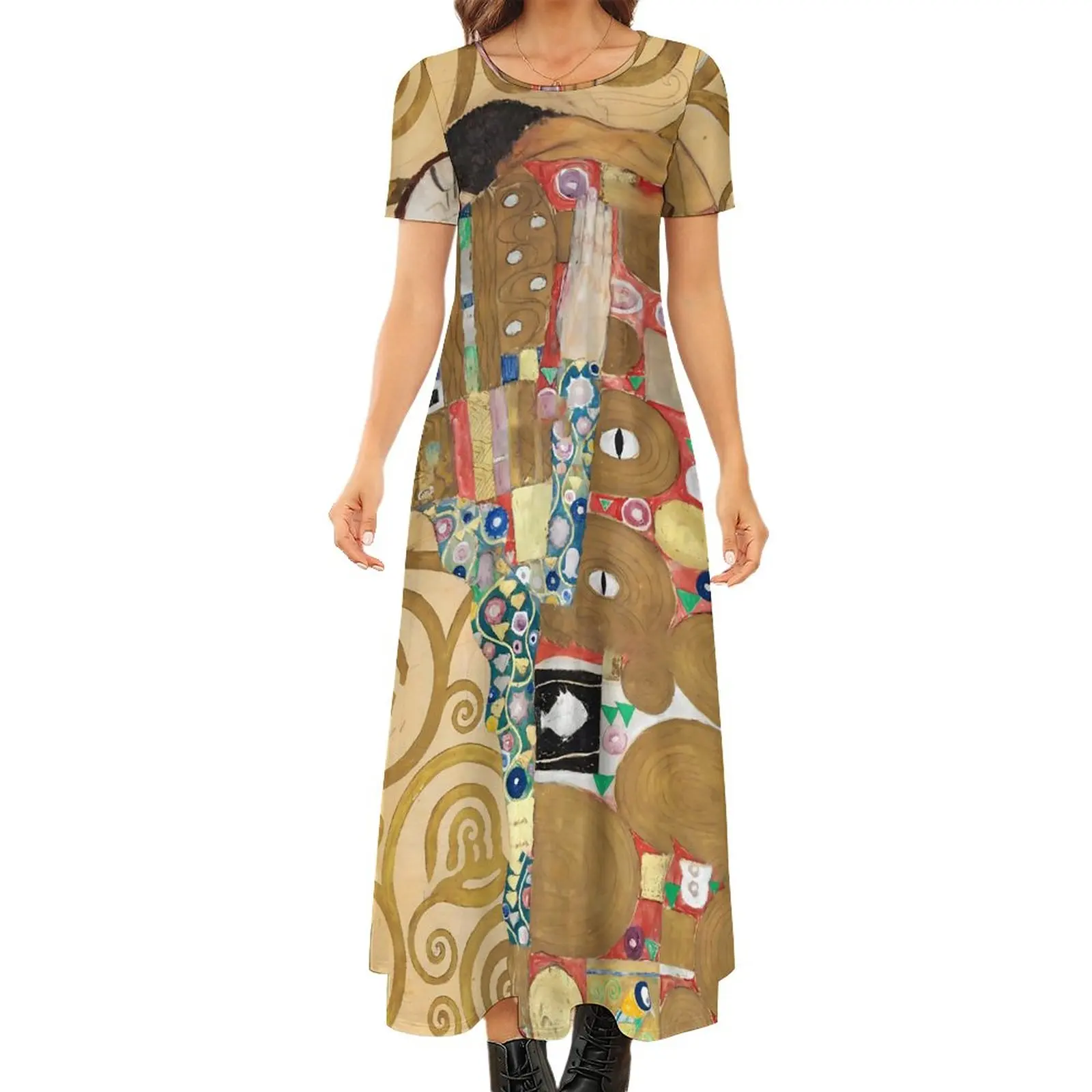 

Художественное платье Gustav Klimt, женская уличная одежда с абстрактным принтом, облегающее платье, праздничные Макси-платья с коротким рукавом, дизайнерское платье большого размера