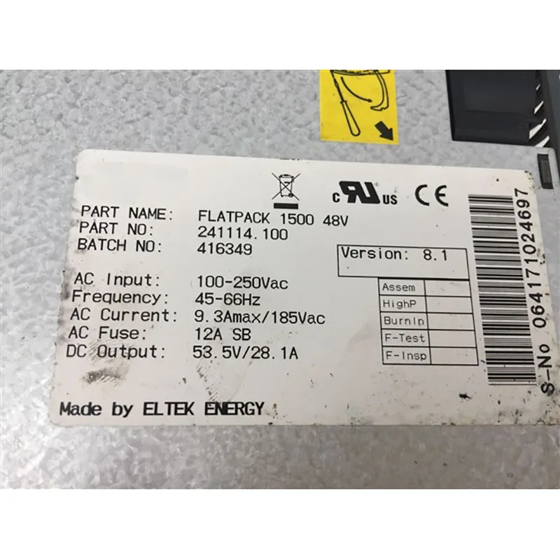 Для модуля выпрямителя источника питания связи Eltek FLATPACK 1500 48 В 241114 .100 100%