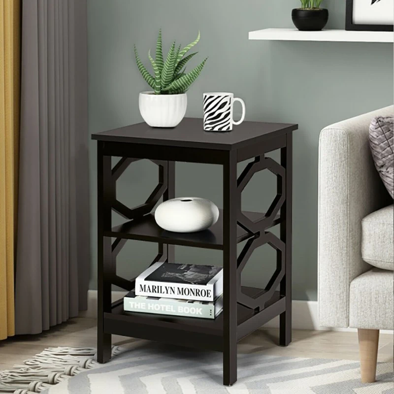 

2 Pieces 3-tier Nightstand Sofa Side End Accent Table Premium MDF Storage Display Shelf Elegant Multifunctional Coffee Tables