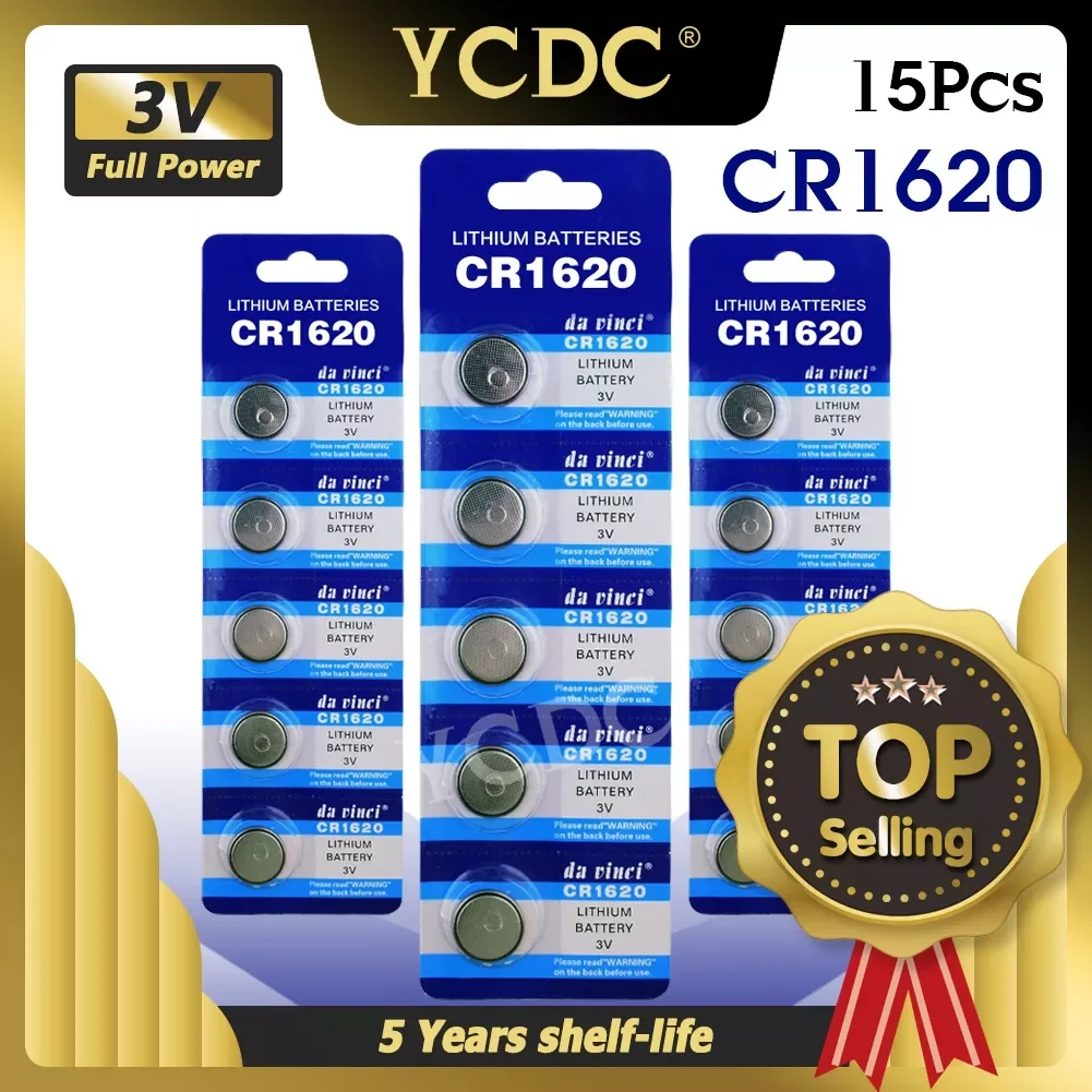 

NEW YCDC 15PCS Lithium Battery CR1620 Electronic Button Coin Cell Batteries 3V ECR1620 DL1620 5009LC Watch Toy Remote CR 1620