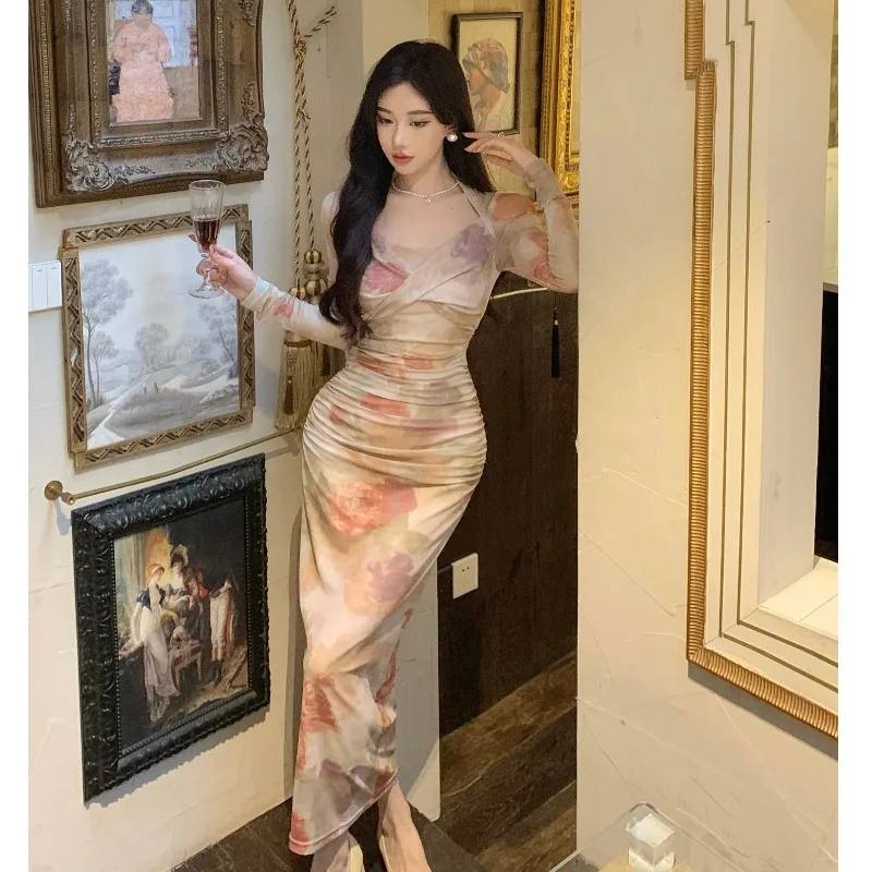 Ezgaga темпераментные платья женские сексуальные с цветочным принтом квадратный