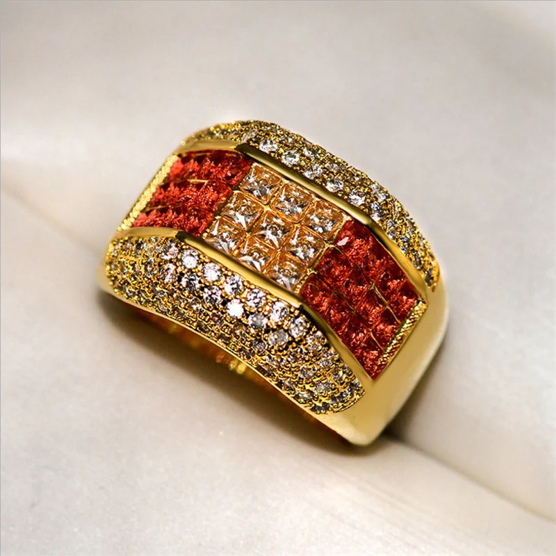 

Charm Women Fashion Luxury Gold Color Square Geometry White Red Stone Rings for Women Wedding Engagement Jewelry