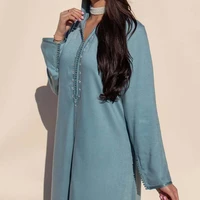 new blue arab dress islamic middle east abaya turkey ramadan embroidered muslim robe girl abayas for women dubai