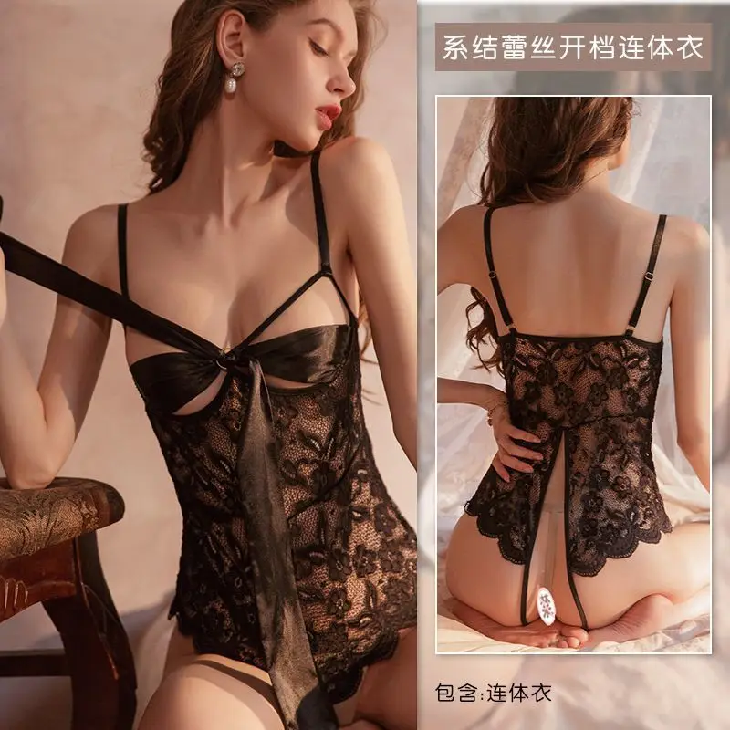 

Эротическое нижнее белье, сексуальный кружевной комбинезон на бретелях с открытой промежностью, экстремальная Соблазнительная Пижама-Кролик для девушек