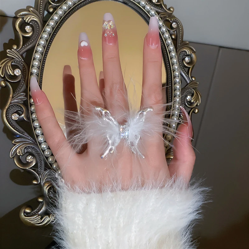 Открытые Кольца в виде перьев бабочки для ногтей фотосессия плюшевое ручная