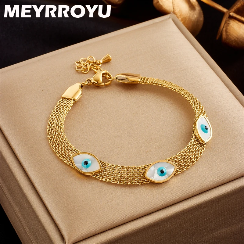 

MEYRROYU 316 Stainless Steel New Vintage Blue Eyes Grid Chain Charm Bracelet For Women Men Jewelry Party Gifts Bijoux Pulsera