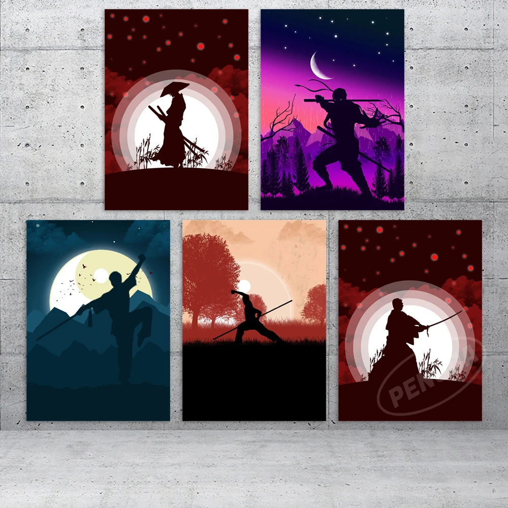 

Wall Art Modular Japanese Style Canvas Picture Abstract Samurai Home Decor Minimalist Painting Prints Poster Living Room Cuadros
