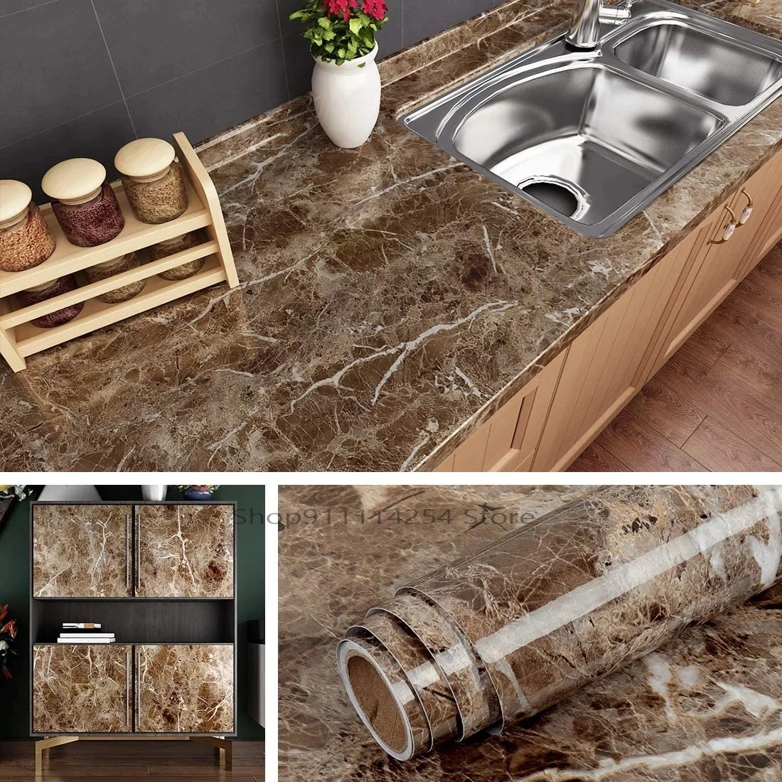 

Classic 3DPVC Kitchen Oil Wall Sticker Self Adhesive Marble Waterproof Cabinetry Furniture Decoration Wallpaper Bedroom Bathroom
