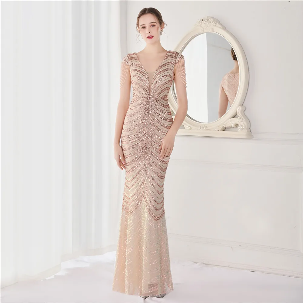 Luxury Party Elegant Dresses for Women 2022 Evening Prom Formal Long Clothes Sexy Sequin Cocktail Ceremony Birthday Maxi Outfits