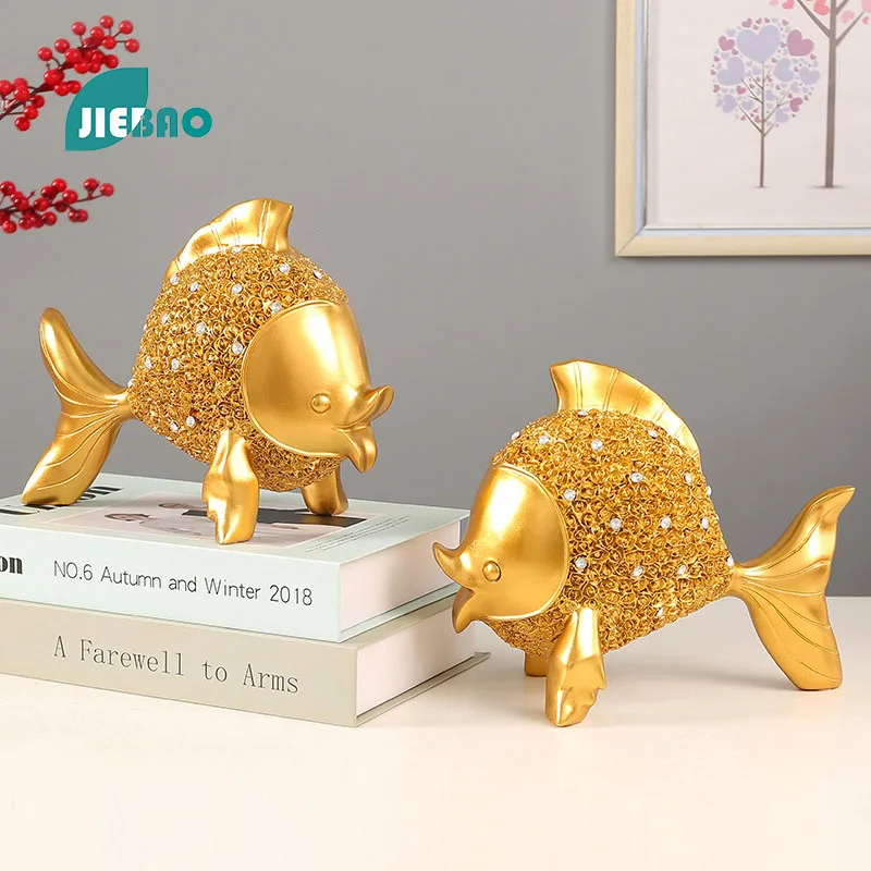 

Gold Fish Resin Statue Nordic Abstract Ornaments For Figurines Interior Sculpture Room Home Decor