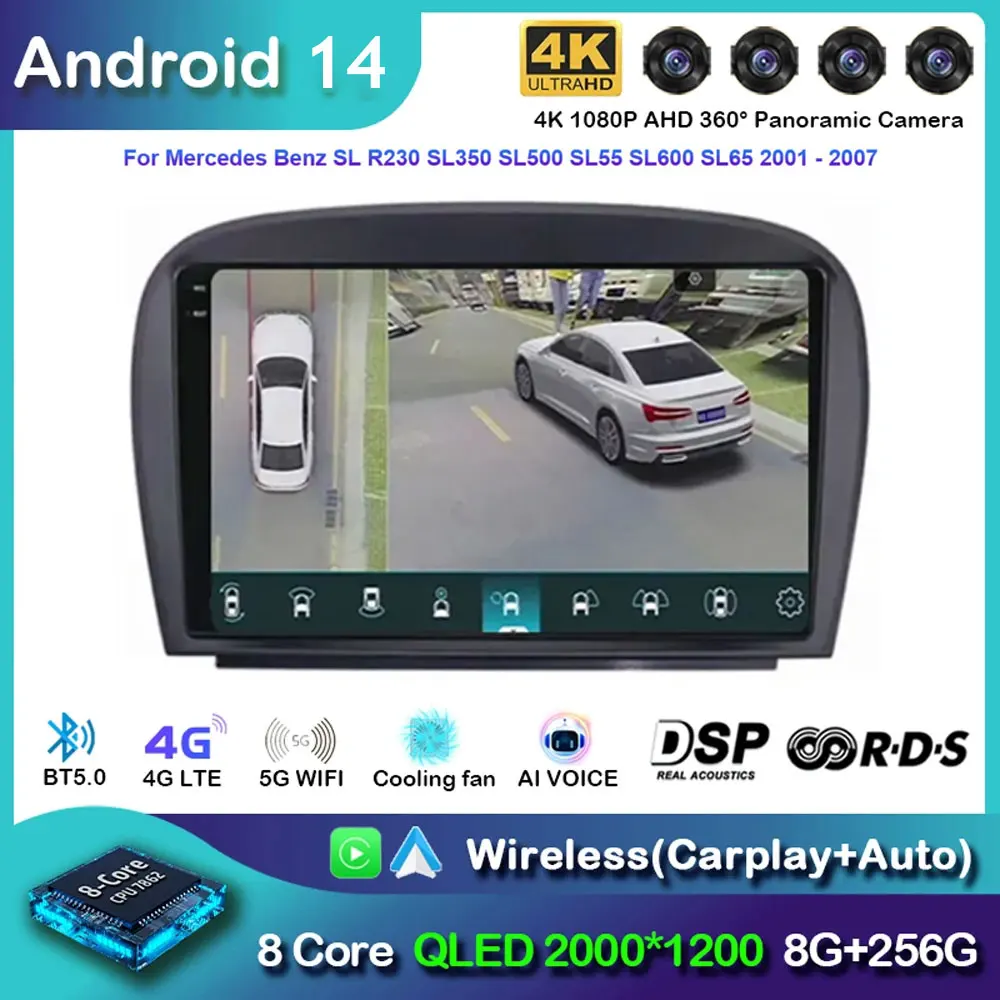 Автомобильное радио Android 14 для Mercedes SL R230 SL350 SL500 SL55 SL600 SL65 2001-2007 навигация GPS