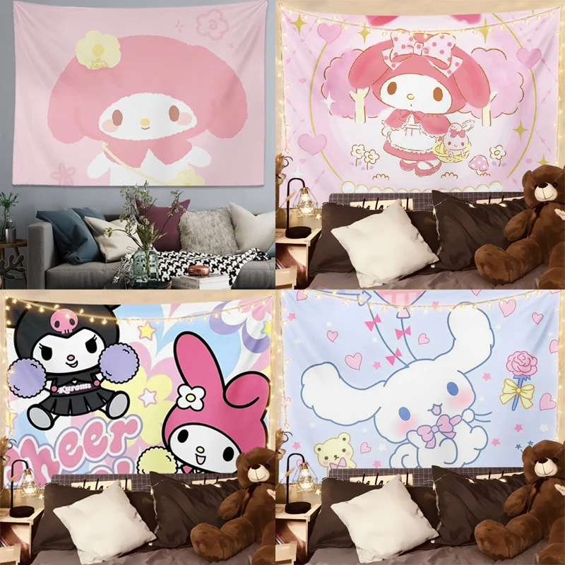 

Cute Background Cloth Cute Melodyed Hanging Cloth Decoration Kuromis Girl Dormitory Wall Mount Tapestry Cinnamorolled Sanrios