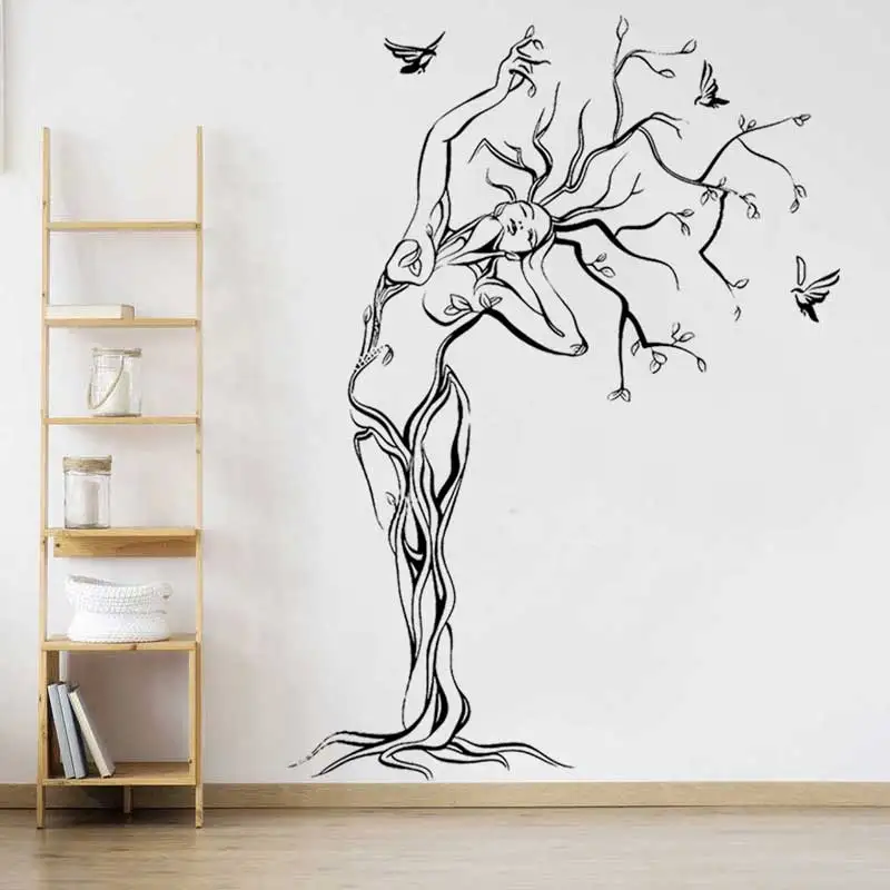 

Абстрактная современная одежда искусство люди и природное Дерево Искусство Йога клуб красота салон домашний стеклянный Декор виниловая на...