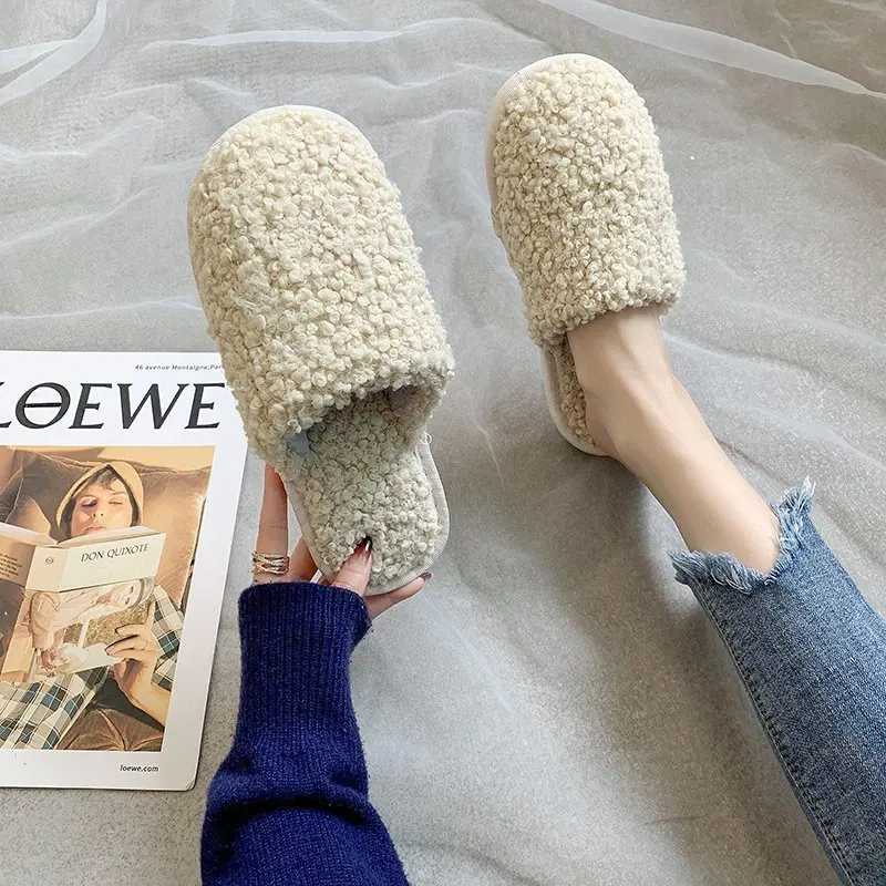 High Quality Bedroom Cross Plush Slipper Winter Indoor Warm Home Non-Slip Fuzzy Flip-Flops Women Soft Bottom Cotton Slippers