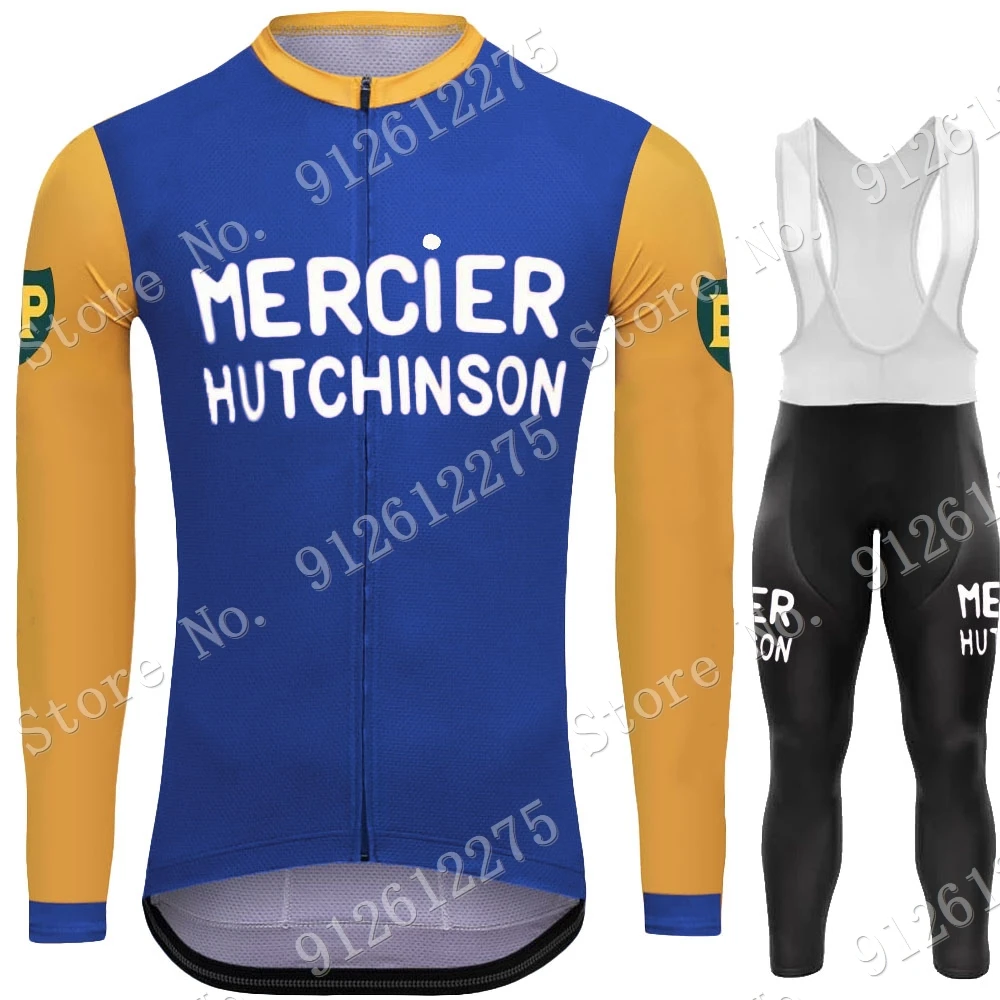 

2021 Mercier Retro Classical Blue Cycling Jersey Set Men Summer Cycling Clothing Long Sleeve Bike Shirt Suit UVRCOS MTB Ciclismo