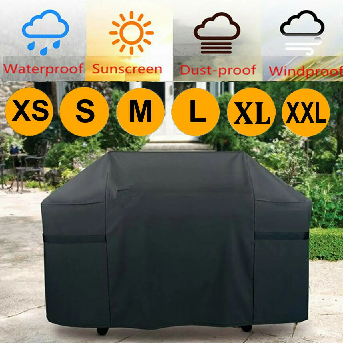 XS-XXXL Super Heavy Grill Cover Outdoor Garden Waterproof Black Portable Oxford Cloth Wear-resistant BBQ |
