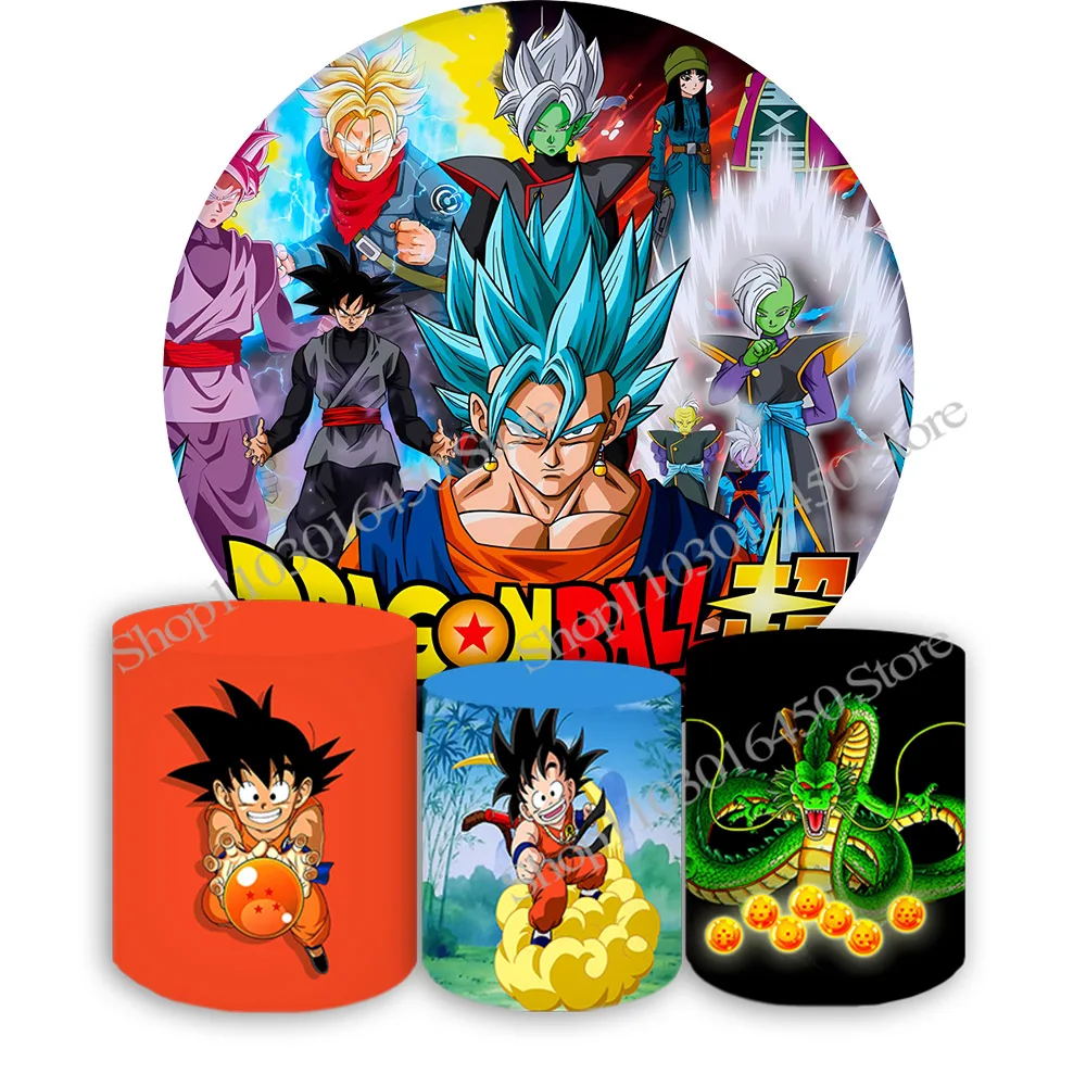 Фото Dragon Ball Z Гоку День Рождения Круглый Эластичный Круглый Цилиндр Фон Детский Душ Украшения Реквизит №1